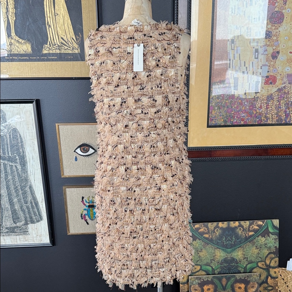 Anthropologie Blue Tassel Sleeveless V-Neck Textured Mini Dress Women’s Size M - Picture 8 of 11